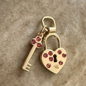 Gold Heart Lock and Key Pendant with Pink Accents